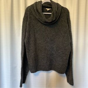 H&M Dark Gray Melange Mohair Wool Cowl Neck Sweater Slouchy Crop Fit Women's M